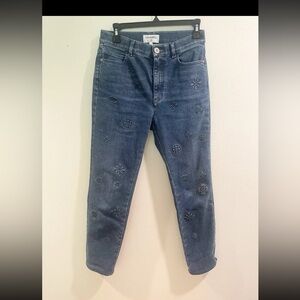 Chanel CC 21P Women's Blue Jeans Camellia Embossed Size 38